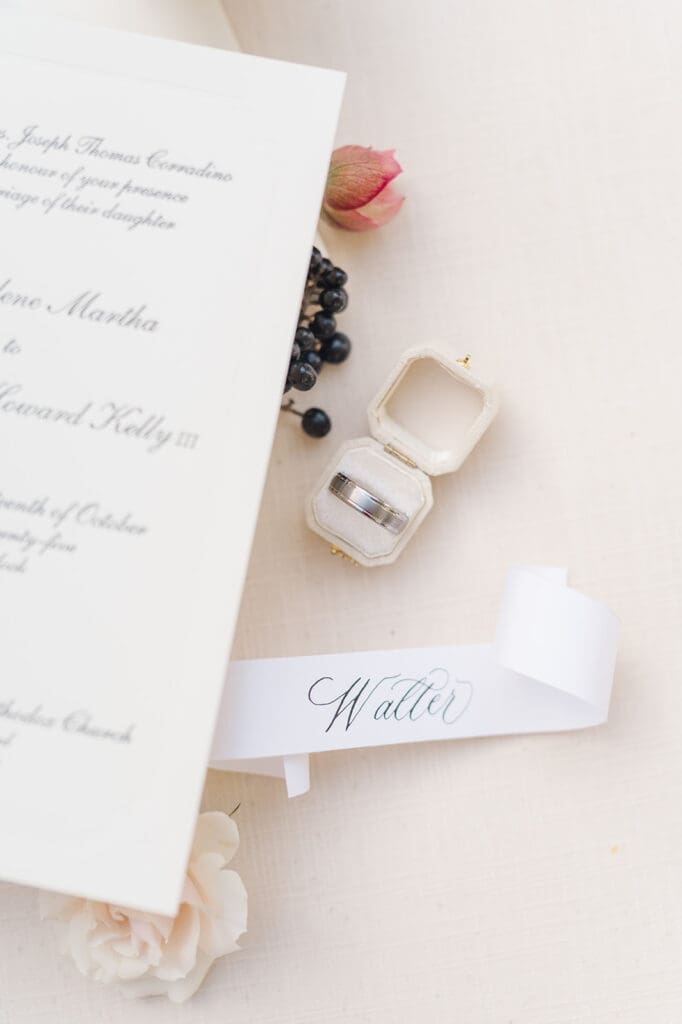 A man's wedding ring next to a scroll that says "Walter"