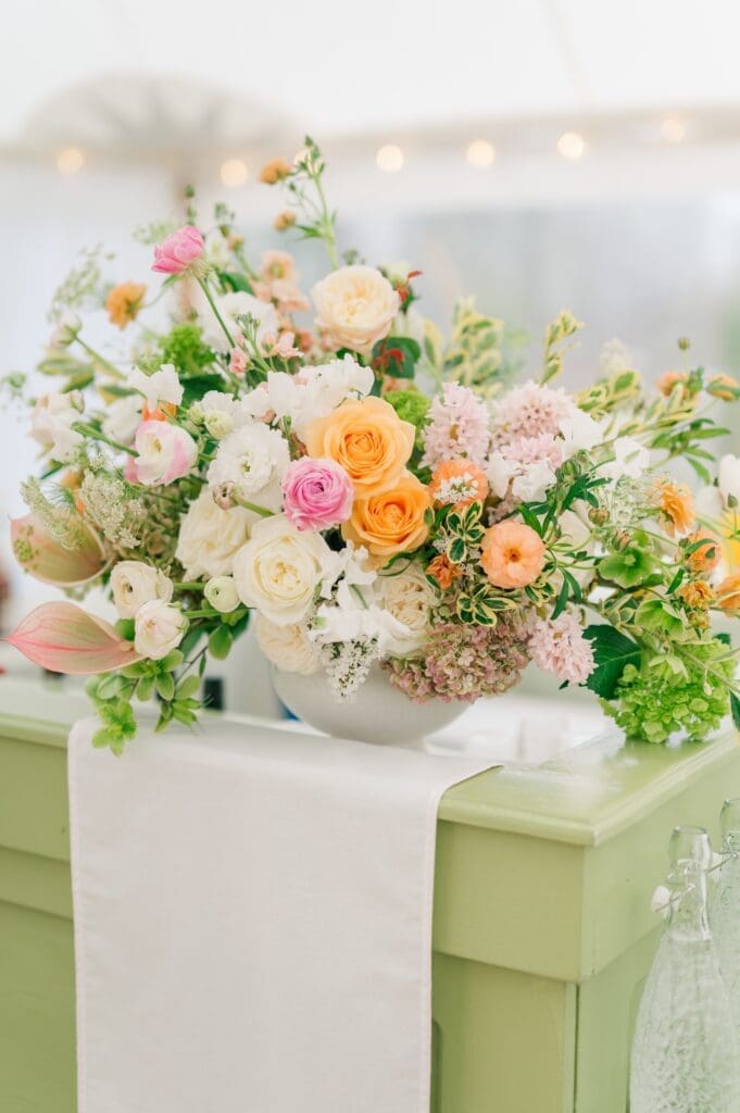 a summery floral arrangement at the bar at Aldworth Manor. 