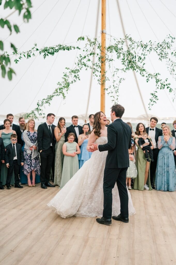 Miranda and Mitch dance for their first dance. 