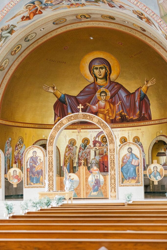 The iconography at St. Barbara Greek Orthodox Church wedding ceremony. 