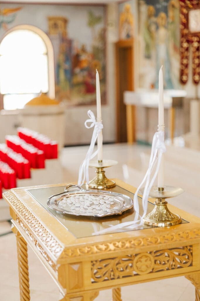 Koufeta and candles for the wedding ceremony. 