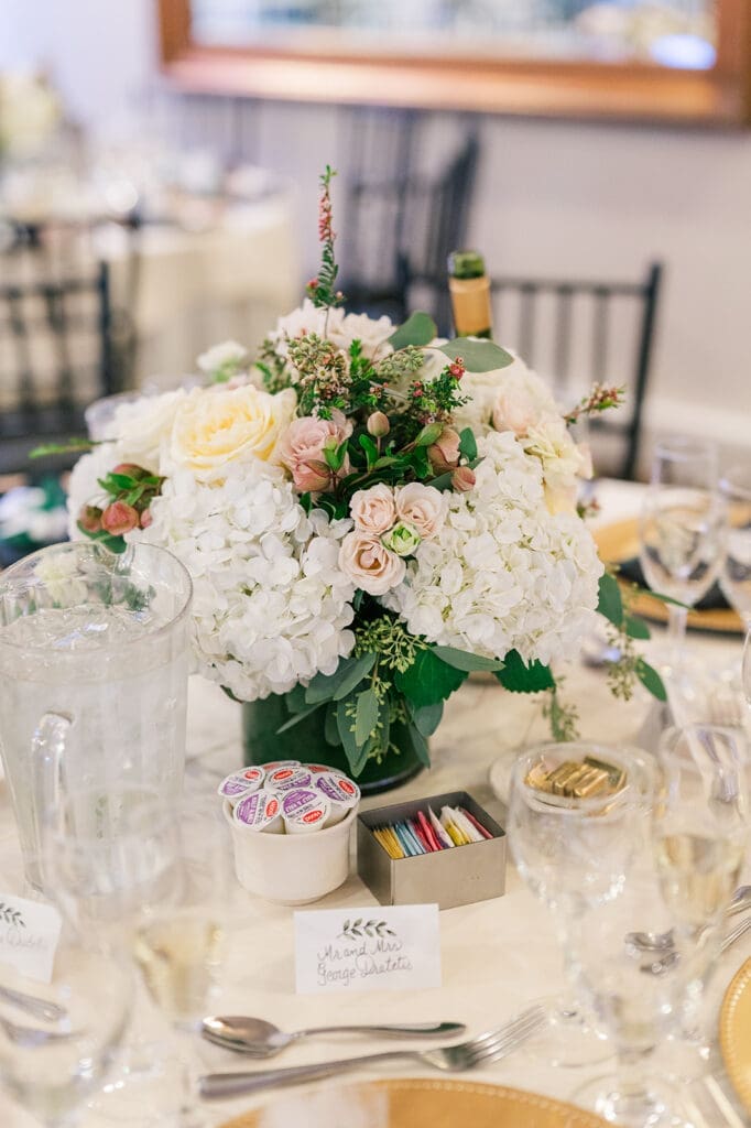 A floral centerpiece inside of Woodwinds in Branford. 