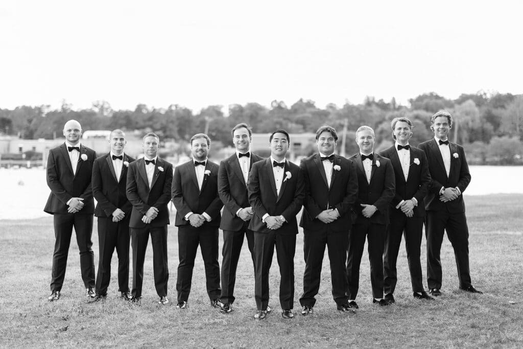 Sang and his groomsmen smile together