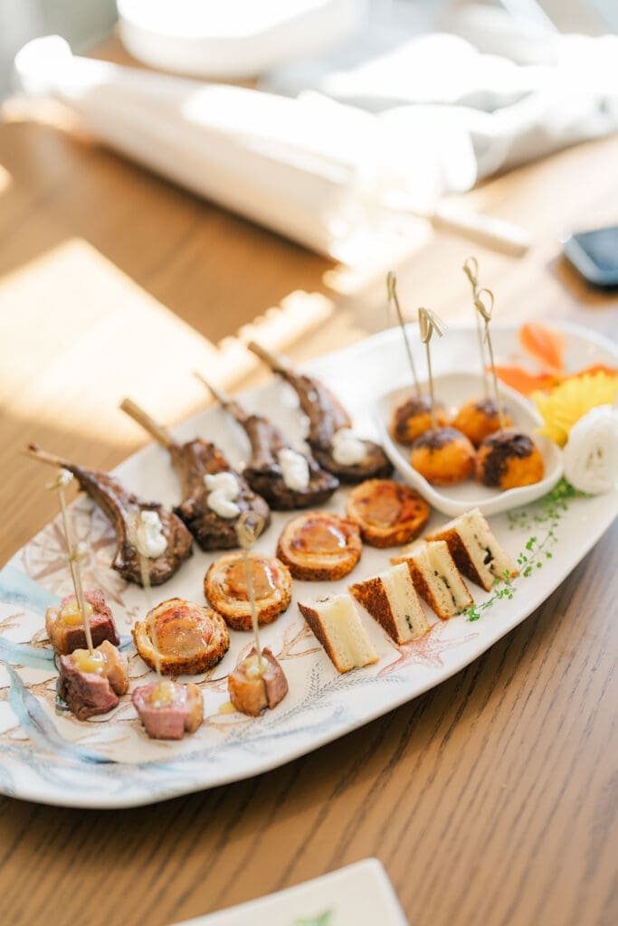 A cocktail hour spread for Katie and Sang's wedding. 