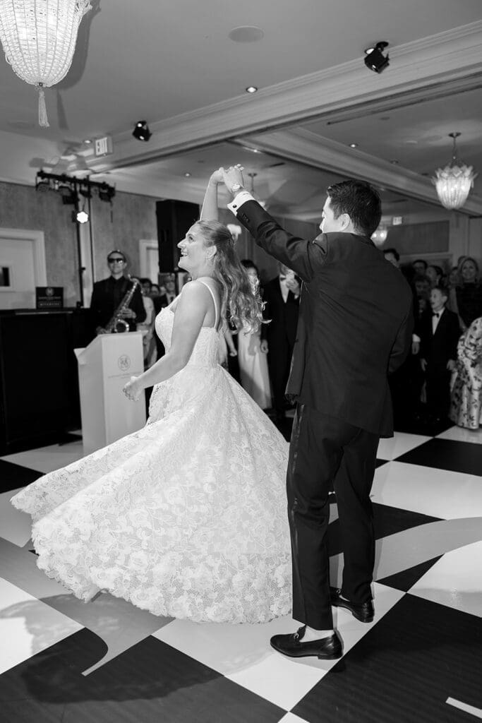 Katie and Sang share their first dance. 