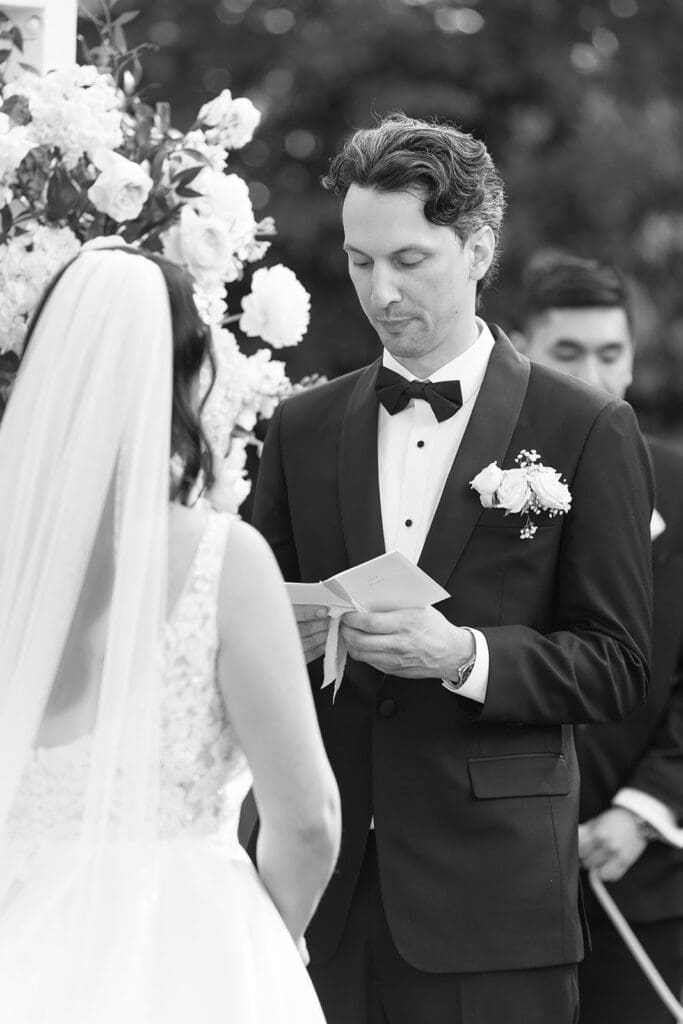 Chris reads shortened vows to Emily