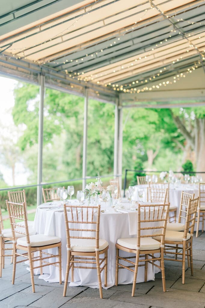 Tables set up for a wedding at Glen Manor House