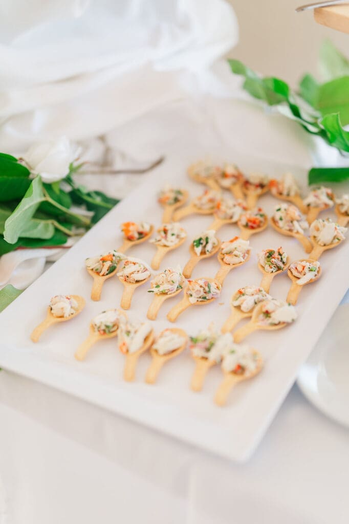 Cocktail hour appetizer on small spoons. 
