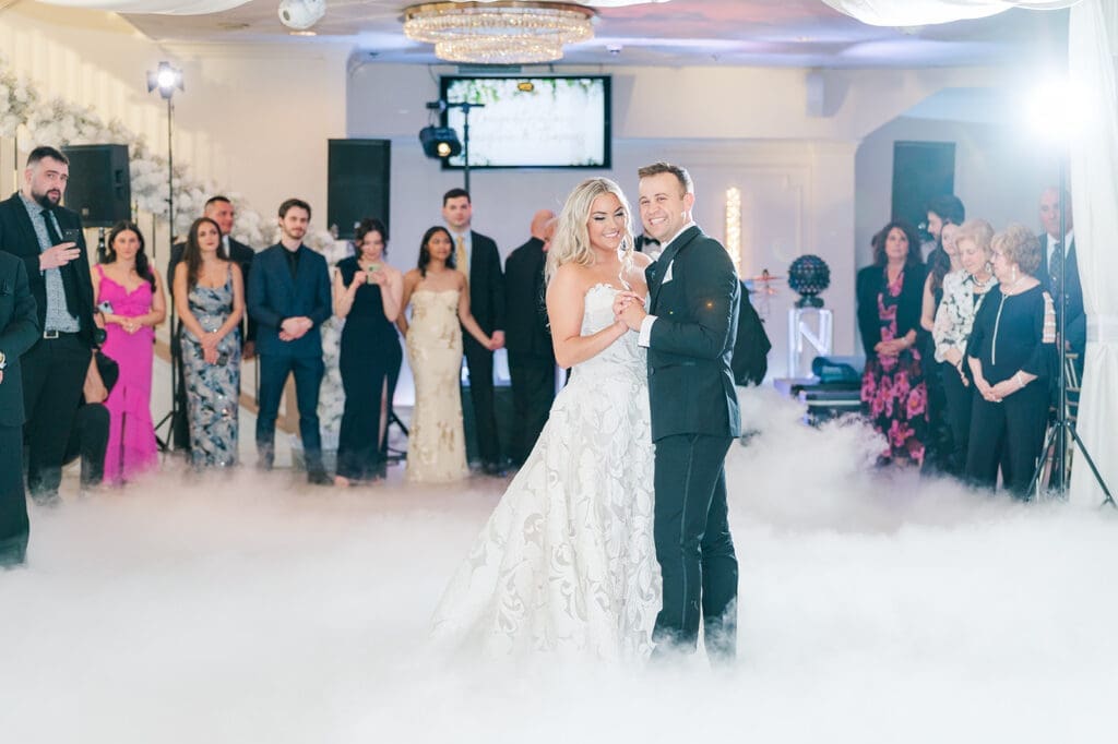 Jacquie and Thomas share a first dance at their Anthony's Ocean View wedding. 