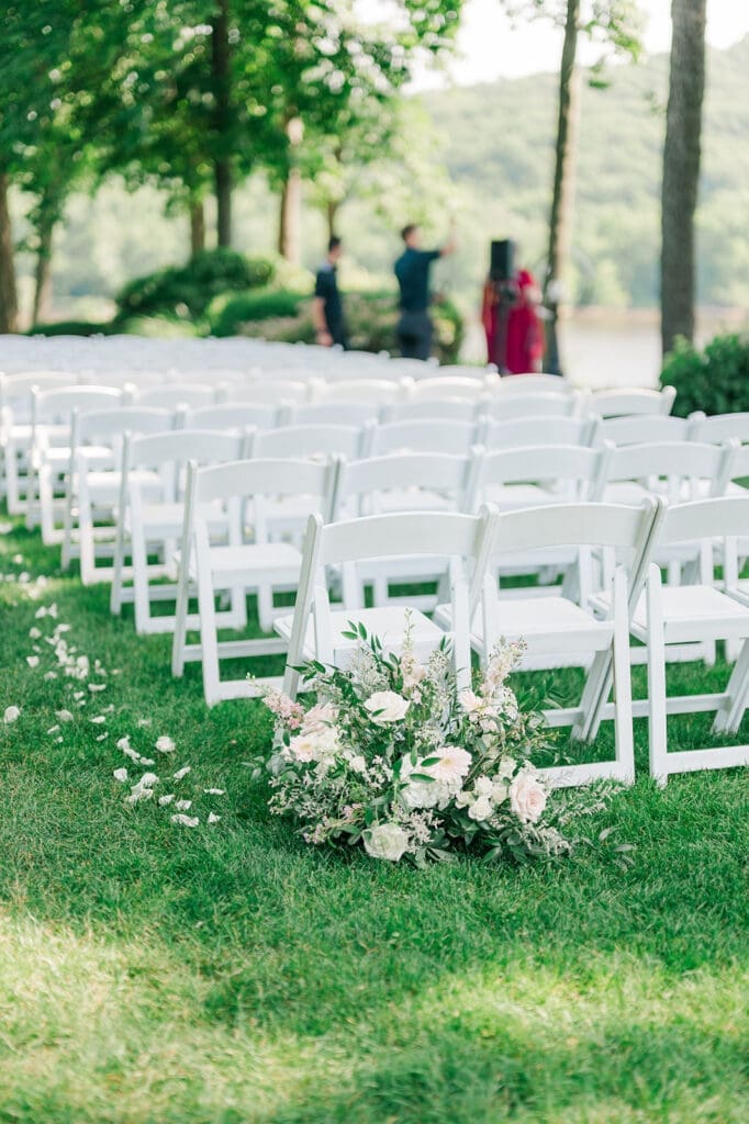 Chairs set up for the ceremony at Saint Clements Castle Wedding