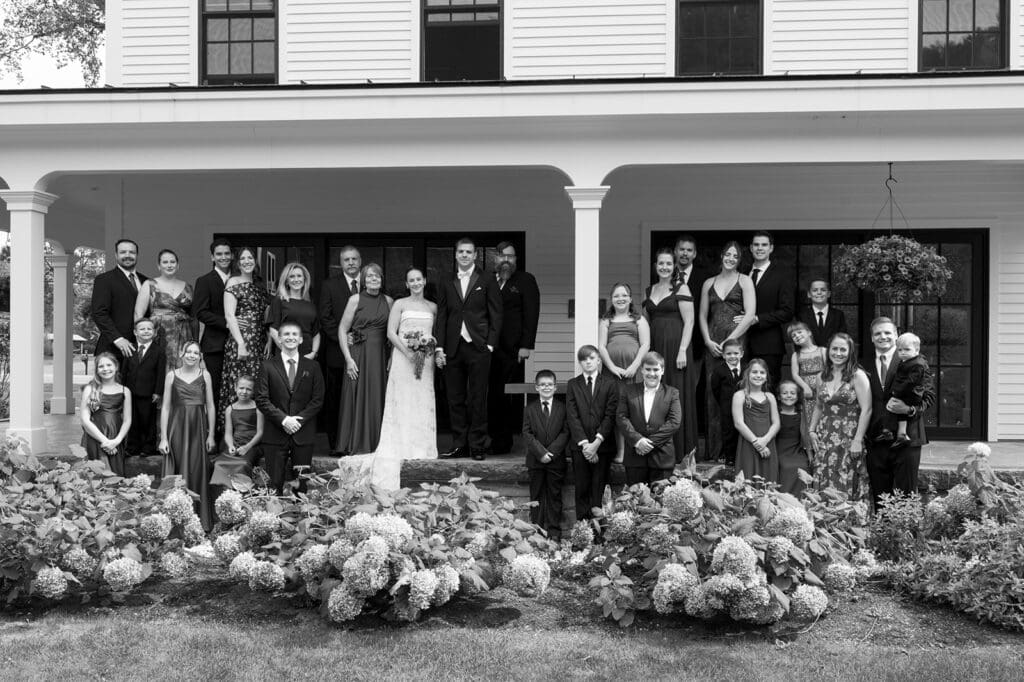 A large family photo is set up outside of the Barnstead Inn in Vermont. 